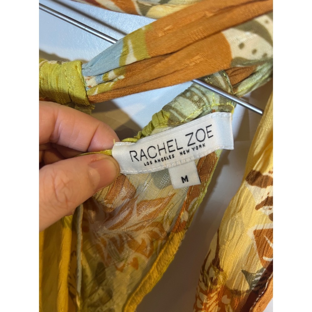 Rachel Zoe Womens Halter Top Floral Tropical Ruffle Yellow Size M - Picture 2 of 6